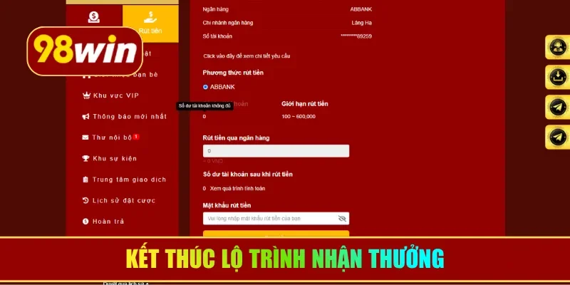Kết thúc lộ trình nhận thưởng