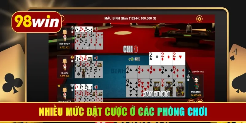 Nhiều mức đặt cược ở các phòng chơi
